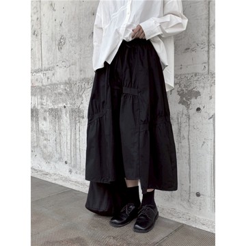 🌙全館最高折400元｜買2件9.8折！ 不規則拼接傘狀長裙 皺摺設計感高腰顯瘦裙【穿穿trytry】