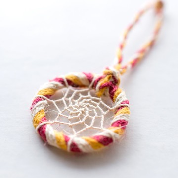 迷你捕夢網 - 麻繩(白+酩黃+紅) - 包包吊飾 交換禮物