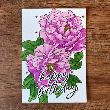 happy birthday 粉紅 牡丹 花 生日卡