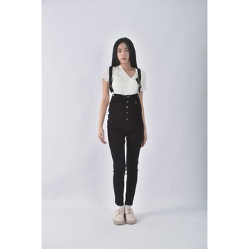 (XL) sin mau is sexy高腰丹寧牛仔吊帶棉質黑色長褲二手衣