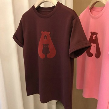 【巴黎精品】現貨+預購 T恤短袖上衣-熊抱植絨印花寬鬆女裝3色a1ge42