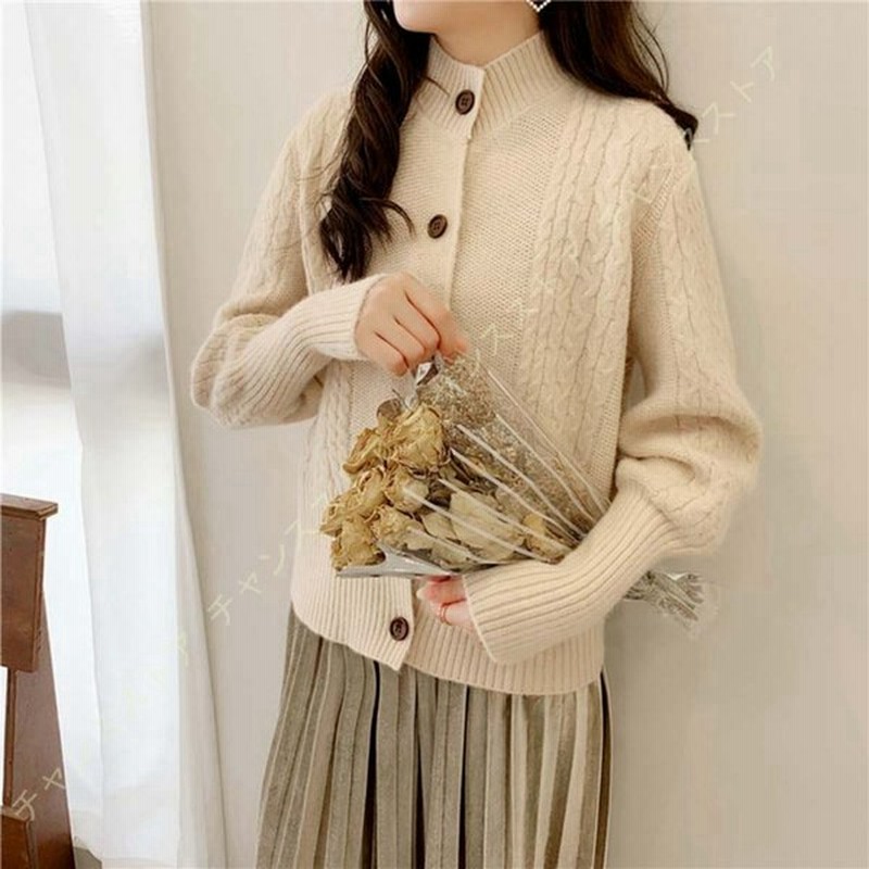 カーディガン レディース 長袖 ケーブル編み 洗える 秋 冬 ケーブル編 クルーネック カーデ ニット カーディガン リブ袖 ボリューム ざっくり ショート丈 通販 Lineポイント最大get Lineショッピング