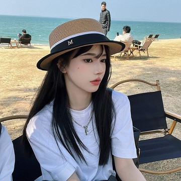 ✨壹灣出貨✨網紅ins潮小禮帽海邊度假平頂草帽女夏季字母防曬帽遮陽防紫外綫 防曬帽 遮陽帽 登山帽