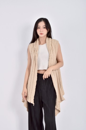 (L) 針織長版無袖棕色罩衫