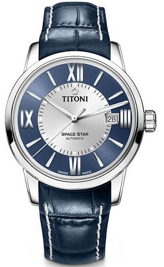 TITONI 梅花錶天星系列 SPACE_STAR 經典機械腕錶(83538S-ST-580)-40mm-藍銀面皮革【刷卡回饋 分期0利率】【APP下單點數13倍送】