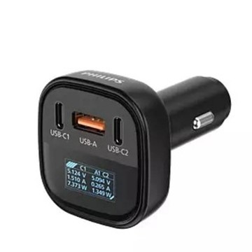 PHILIPS 【飛利浦 PHILIPS】黑金剛 PD 100W 快充Type-C+USB 3孔數位顯示車用充電器 DLP3540C 1入車麗屋