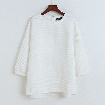 圓領橫條紋衛衣 加肥大碼燈籠袖蝙蝠衫 春新款寬松套頭上衣P/16-3