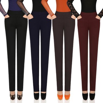 2025春秋裝褲新款高腰彈力面料彈力小直筒長褲OL女褲修身顯瘦