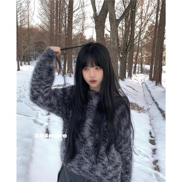 韓國混色毛茸茸復古暗黑針織衫
