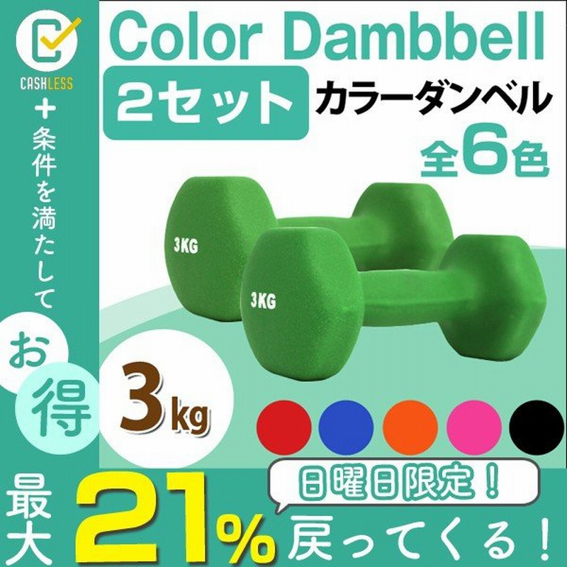 ダンベルセット 3kg 2個セット 合計6kg 全6色 滑りにくいゴム素材 カラー ダンベル カラフル 女性 鉄アレイ エクササイズ ダイエット トレーニング おしゃれ 通販 Lineポイント最大0 5 Get Lineショッピング