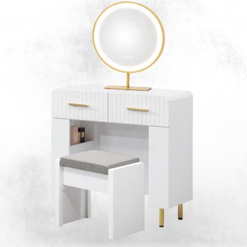 文創集 安卡雙色2.3尺二抽鏡台組合(含化妝椅)-70x40x128cm免組
