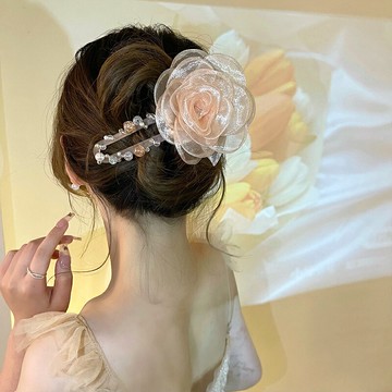 夏季超仙花朵繞珠發夾女后腦勺氣質大號抓夾韓國優雅盤發夾子頭飾