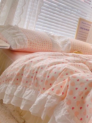 公主風床上四件套100純棉全棉花被套ins韓式溫柔女床品床單三件套