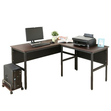 《DFhouse》頂楓150+90公分大L型工作桌+主機架-胡桃色