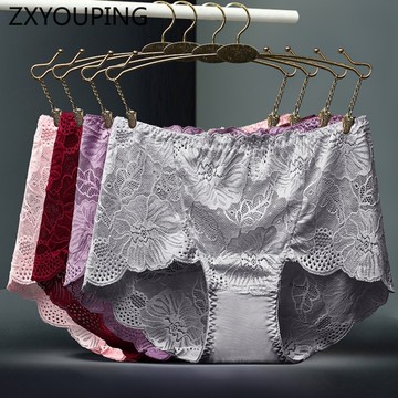 3 件裝蕾絲內褲女士內衣中腰大碼性感透氣 L-XXL