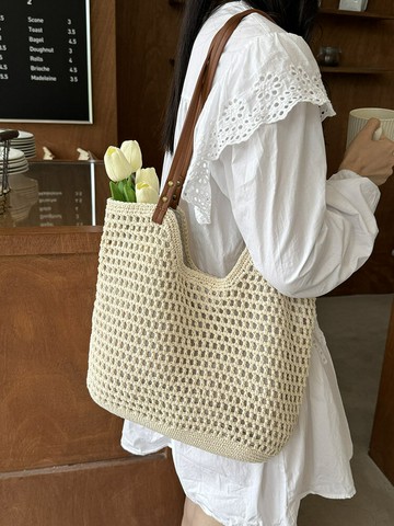 大容量包包女2024新款百搭單肩海邊度假沙灘包手工編織通勤托特包【步行者戶外生活館】