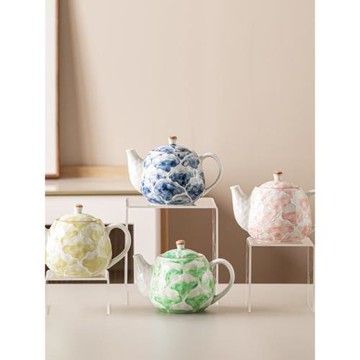 玖田燒陶瓷手繪拉絲茶壺精致漂亮牡丹茶具釉下彩泡茶單壺帶把水壺