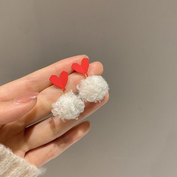 秋冬紅色耳釘女年新款潮毛絨耳環氣質高級感耳墜圣誕節耳飾