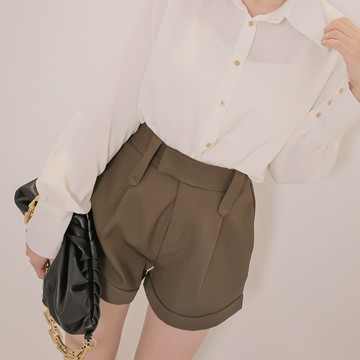 後鬆緊反褶西裝短褲-咖【KT201344】