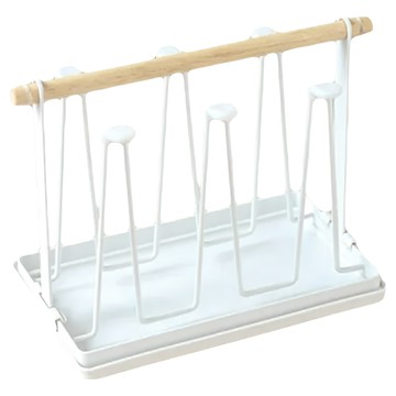 KOTI日安生活 日式鐵藝瀝水杯架 附集水托盤 - 白色  6格  1個