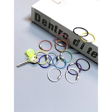 彩色包膠不銹鋼絲圈環男女生公仔包包掛件掛飾防丟圓環鑰匙扣diy