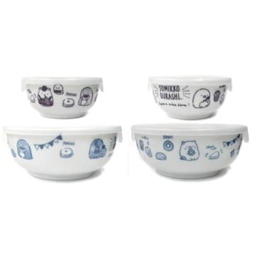 asdfkitty*特價 可微波 角落生物 2入有蓋陶瓷碗-A款藍色-陶瓷保鮮盒-日本san-x正版商品