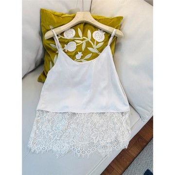 梓悅  緞面蕾絲吊帶背心疊穿設計感小眾顯瘦打底內搭上衣女法式