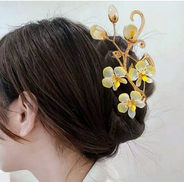 琉璃蝴蝶蘭系列【俏麗鵝黃】鯊魚夾(附高級禮盒)