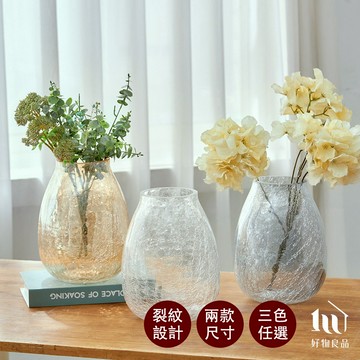 【好物良品】矮款/高款_家居輕奢透明冰裂玻璃花瓶 花藝花器 插花裝飾品 桌面餐桌擺飾