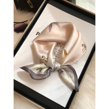米色真絲絲巾小方巾女百搭100%桑蠶絲發帶小絲巾時尚小領巾配襯衫