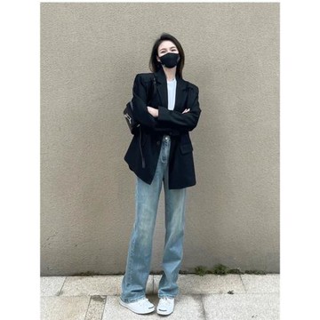 黑色西裝外套女中長款2025春秋小個子高級感氣質韓版休閑顯瘦西服