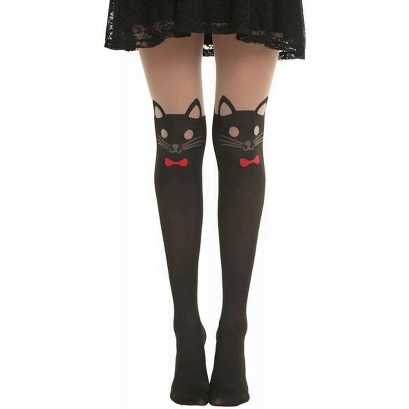 ｌｏｖｅｓｉｃｋ ねこ 赤いリボンを付けた猫 おしゃれ 黒 フェイクタイツ ニーハイ柄 ストッキング 通販 Lineポイント最大0 5 Get Lineショッピング