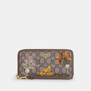 經典 SIGNATURE 花卉刺繡長拉鍊皮夾
