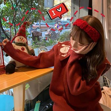 春季女裝可鹽可甜小香風圣誕紅色毛衣溫柔風小個子顯高洋氣連衣裙