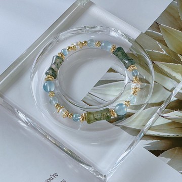 水草泡泡丨水草瑪瑙+海藍寶丨消除緊張 淨化能量丨客製化水晶手鍊