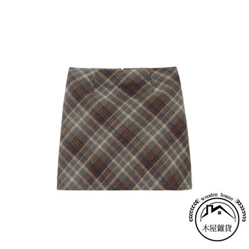 韓系格子毛呢半身裙春秋季新款小個子包臀裙短裙A字裙女士裙子【木屋雜貨】