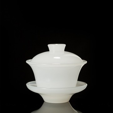 月光白玉瓷三才蓋碗茶杯單個小號加厚功夫茶具手抓茶碗防燙手專用