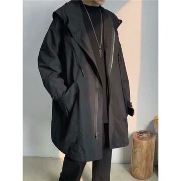 男士連帽風衣2025春季新款韓版修身薄款披風百搭休閑中長款外套男