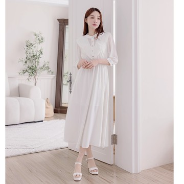【早春新品】HS 浪漫波浪領洋裝 白色