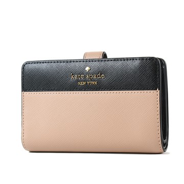 KATE SPADE Madison 拚色防刮十字紋釦式中夾-奶茶色/黑
