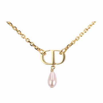 DIOR 迪奧 Petit CD 字母粉色珍珠黃銅項鍊(金色)
