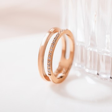 [鈦鋼]MARIGOLD平行時空狂戀曲鑲鑽雙層戒指 【KMD678】-玫瑰金