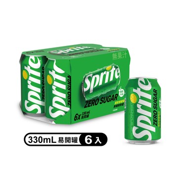 【Sprite 雪碧】ZERO無糖汽水 易開罐330ml x6入/組