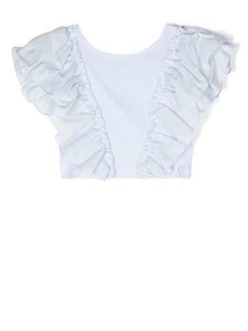 Monnalisa - ruffle-trim cotton T-Shirt - kids - Cotton - 3 - Blue