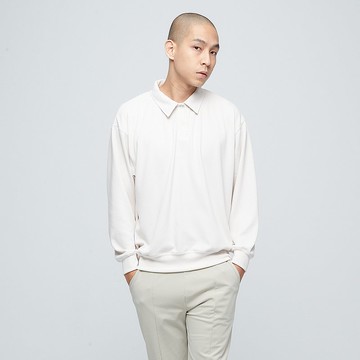 甦活機能寬版長袖Polo衫(男)-白樺木