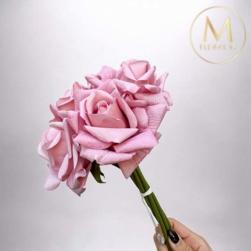 【FLORAL M】手感保濕安娜玫瑰藕粉色仿真花材（5入組）
