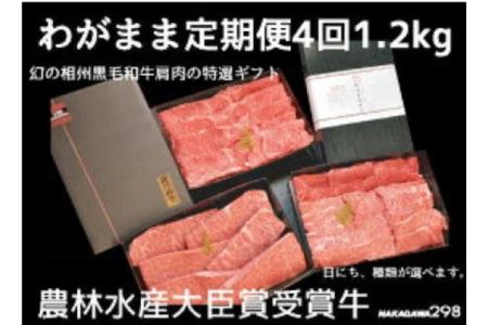 わがまま定期便　 幻の相州黒毛和牛肩肉 1.2kg 年に4回お届け！