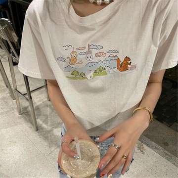 白色短袖T恤女夏季小眾設計感新款寬松純棉短款高腰上衣