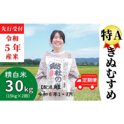 ふるさと納税 岡山県 総社市 特Aきぬむすめ30kg定期便（15kg×2回）岡山県総社市産〔令和6年1月・3月配送〕 23-025-003