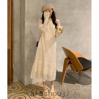 総レースワンピース フォーマル レディース ドレス 透け感 白ワンピース 膝丈 春ワンピ 夏ワンピ 長袖 無地 オシャレ エレガント 上品 ロング丈 レース 通販 Lineポイント最大get Lineショッピング